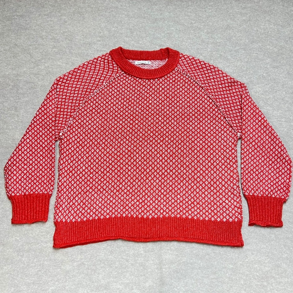 Staccato Womens Red White Geometric Knit Raglan Pullover Sweater Size L‎ Preppy
